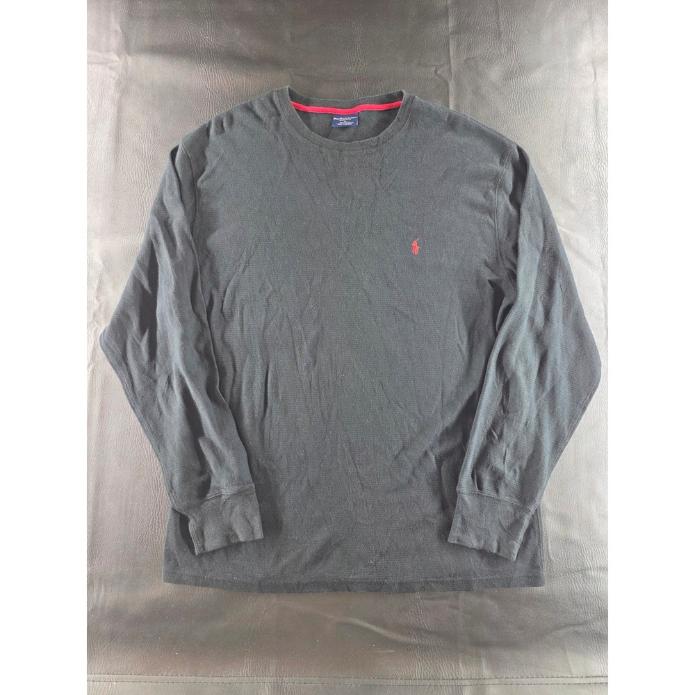Polo Ralph Lauren Mens XL Black Thermal Long Sleeve Sleepwear Shirt Red Pony